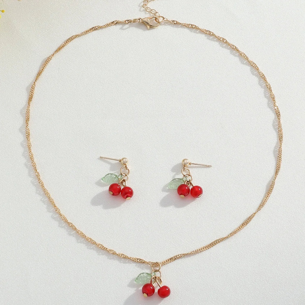 Cherry Red Necklace Earring Set