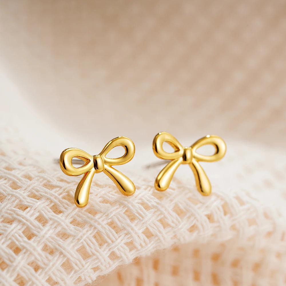 Golden Bow Stud Earrings