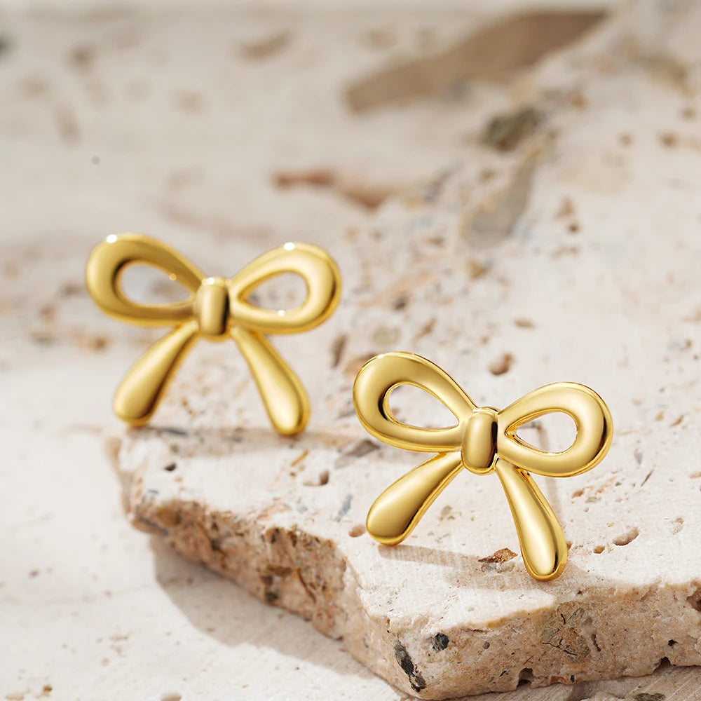 Golden Bow Stud Earrings