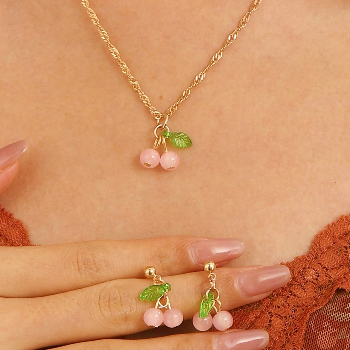 Cherry Red Necklace Earring Set