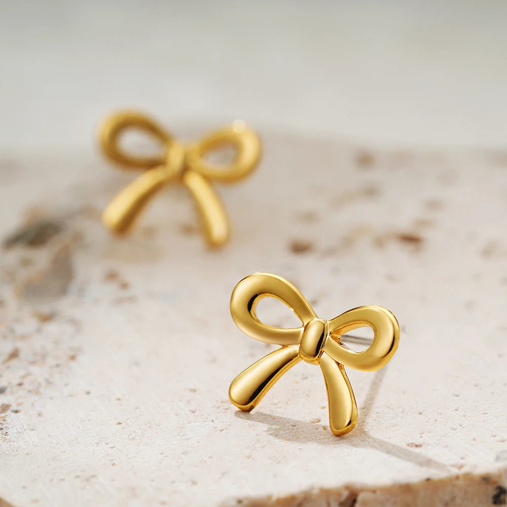 Golden Bow Stud Earrings