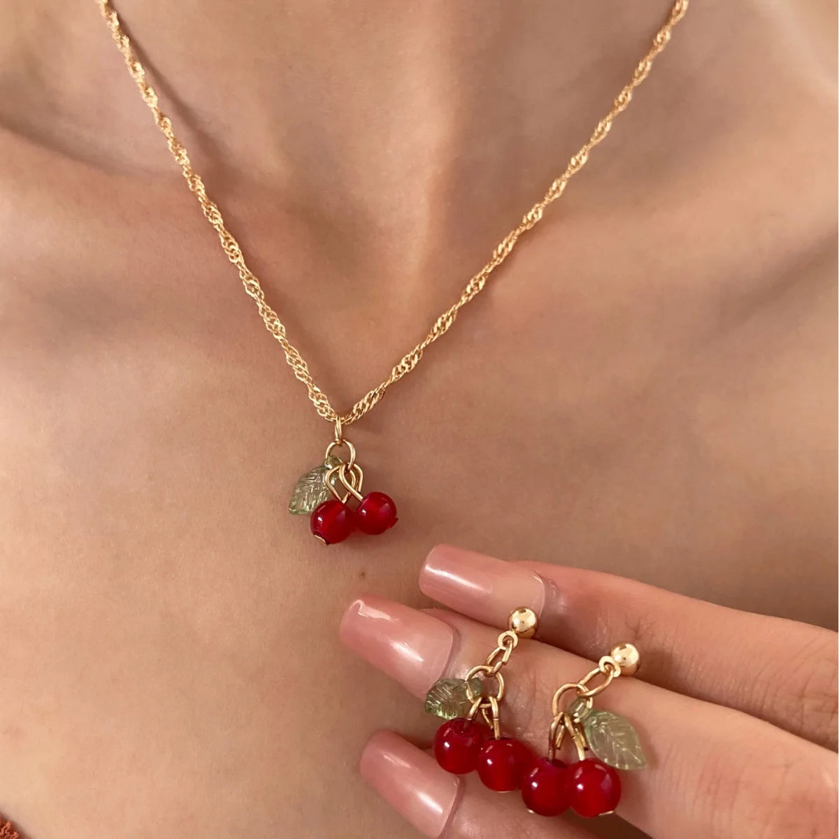 Cherry Red Necklace Earring Set
