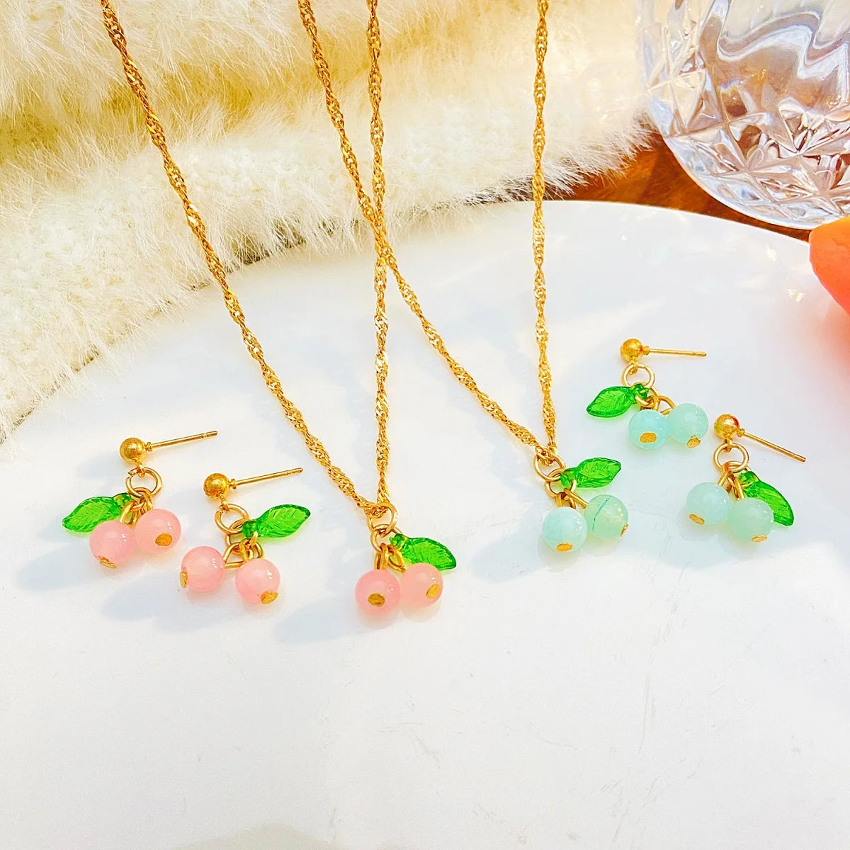 Cherry Red Necklace Earring Set